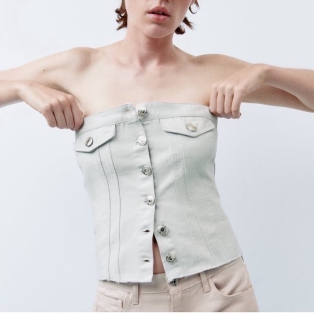NWT ZARA Denim Corset Top size Large